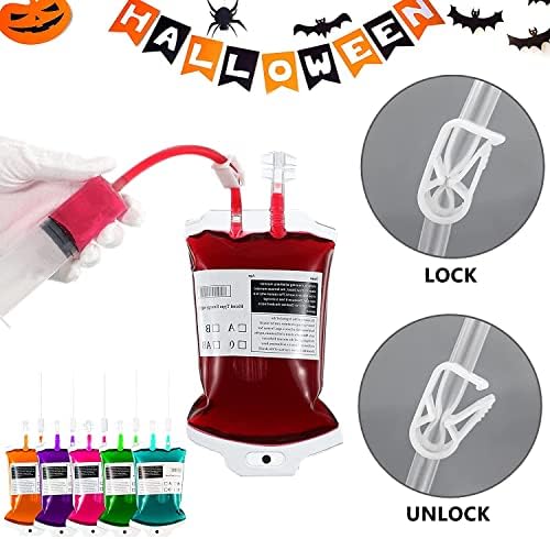 Halloween Blood Bags Party Supplies - 42PCS Blood Drink Pouches 7 Syringes
