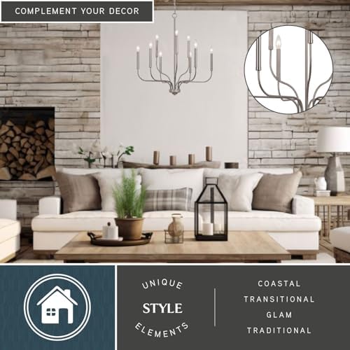 VAXCEL Harris 9 Light Candle Chandelier Satin Nickel