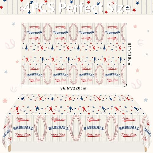 2 Pack Baseball Tablecloths 51x87 Inch Decor