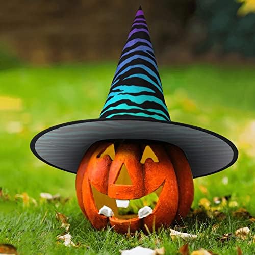 Jbyjbx Purple Blue Green Camouflage Zebra Stripes Witch Hat for Halloween Parties