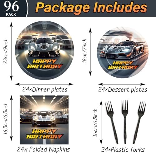 96PCS Race Car Themed Party Plates and Napkins Set