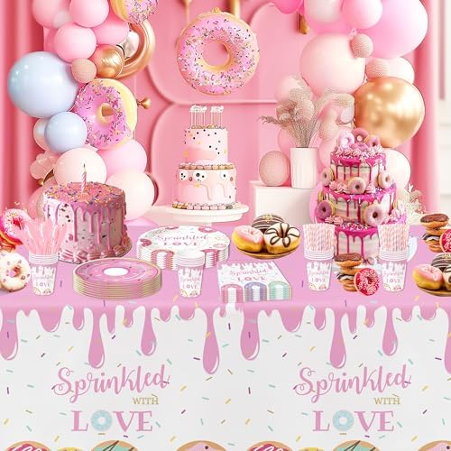 Pink Donut Sprinkle Baby Shower Tableware Set for 24 Guests