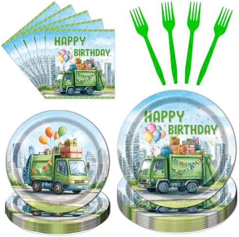 Trash Truck Birthday Plates and Napkins Set 96PCS