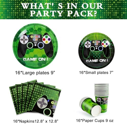 WERNNSAI Video Game Party Decorations 64 PCS Plates Napkins Cups