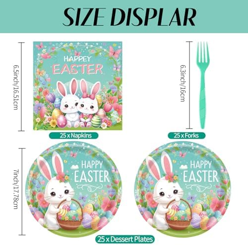 75 Pcs Easter Tableware Set for 25 Guests