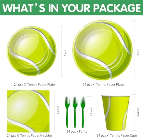 Tennis Birthday Plates Napkins Set for 24 Guests