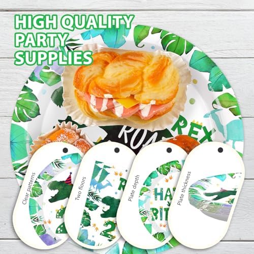 Grencian 96PCS Dinosaur 2nd Birthday Tableware Set for 24 Guests