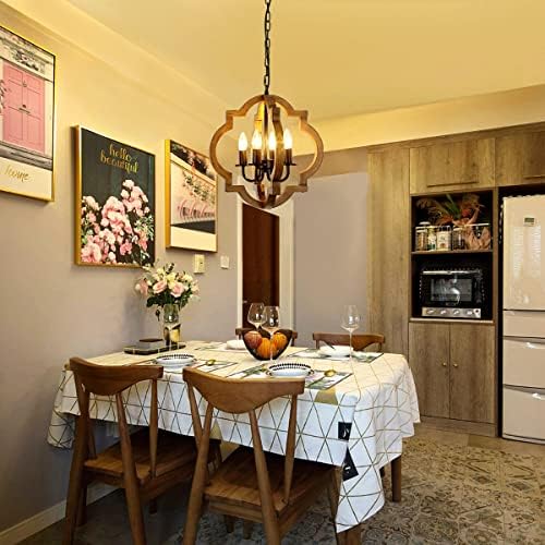 Farmhouse Orb Chandelier 4-Light Rustic Wood