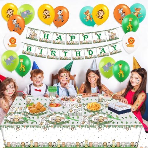 Safari Animal Birthday Party Supplies Set 108Pcs Serve 16