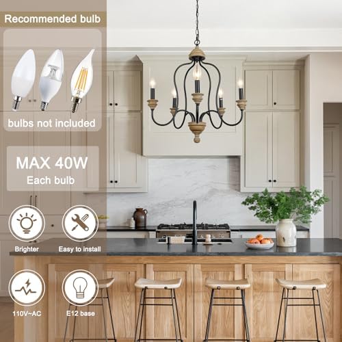 Black Rustic Farmhouse 5-Light Chandelier Ceiling Light