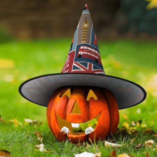 England Symbols Print Witch Hat for Halloween Parties