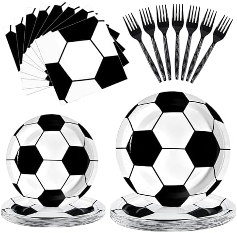 96Pcs Soccer Plates Napkins Tableware Set for 24 Guests