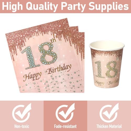 96 Pcs Rose Gold 18th Birthday Tableware Set
