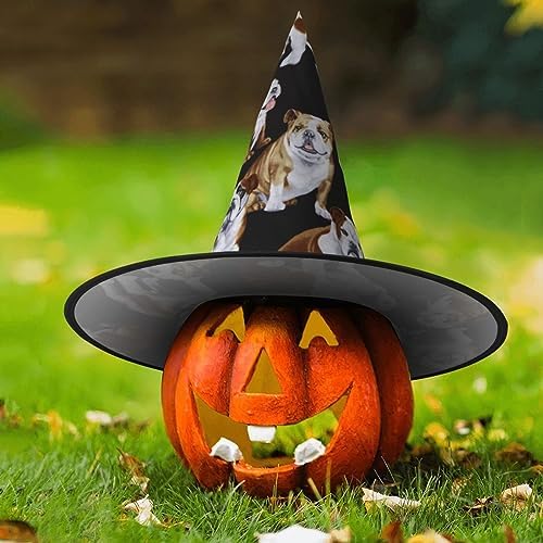 Jbyjbx English Bulldogs Print Witch Hat for Halloween Parties