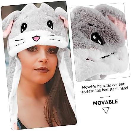 Plush Hamster Hat with Movable Ears for Adults Party Costume Accessory