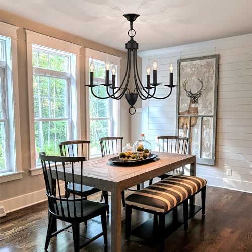 6 Light Black Farmhouse Chandelier with Adjustable Chain