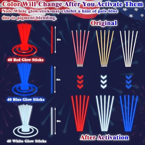 120 PCS 4th of July Glow Sticks for Kids