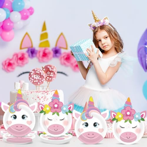 60 PCS Unicorn Birthday Party Plates for Girls