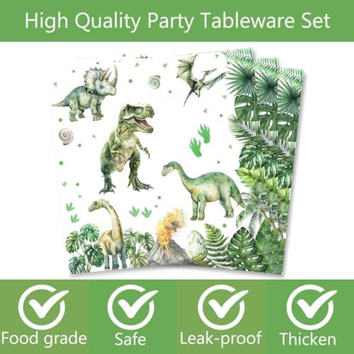 100 Pcs Dinosaur Party Tableware Green Plates Napkins Cups Forks