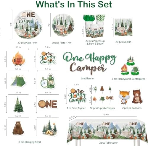 Camper Birthday Decorations for Boy 1st with Tableware Set