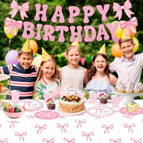 142pcs Pink Bow Party Set for 20 Guests