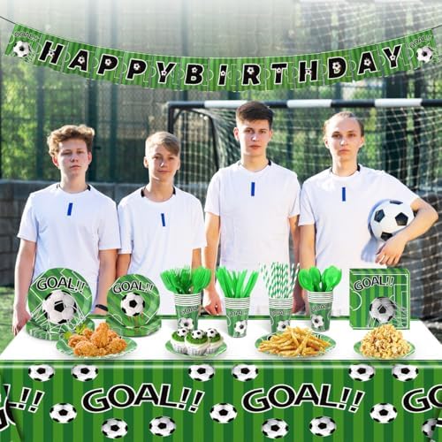 Hidaily Soccer Party Tableware Set 194Pcs for 24 Guests