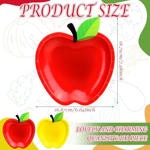 Havawish 100 Pcs Apple Shaped Paper Plates Red Yellow
