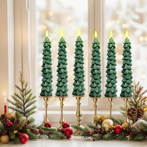 6PCS LED Flameless Tree Taper Candles with Remote and Timer