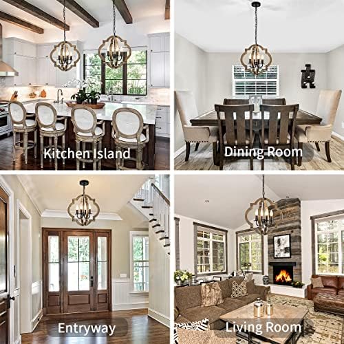 Farmhouse Orb Chandelier 4-Light Rustic Wood