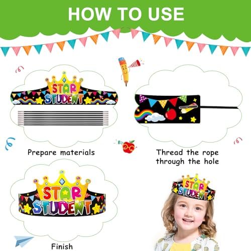 Sicohome Star Student Paper Crowns 24pcs Adjustable Hats for Classroom Rewards