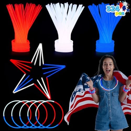 JOYIN 100 Pcs 4th of July Glow Sticks with Connectors