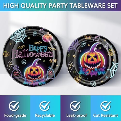 170PCS Halloween Party Plates Napkins Set Serves 24 Guests