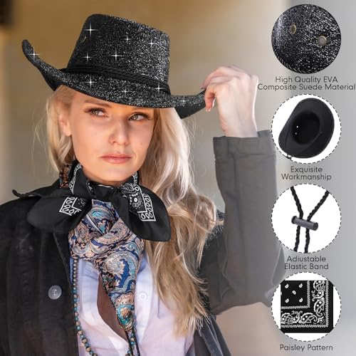 Zhanmai 12 Pcs Cowboy Hat and Bandana Set