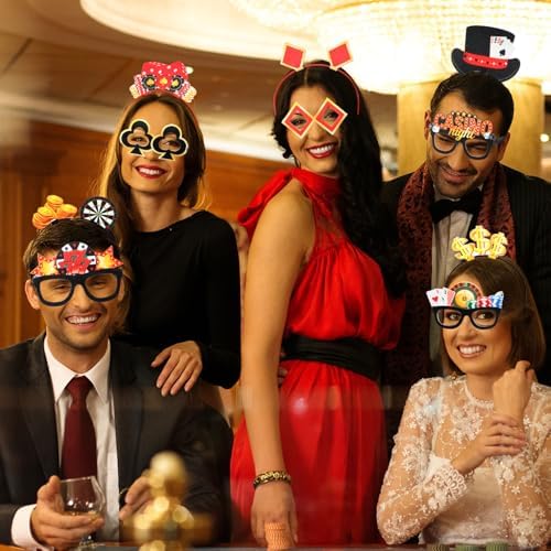 36 Pcs Casino Night Party Favors with Felt Headbands and Beaded Necklaces