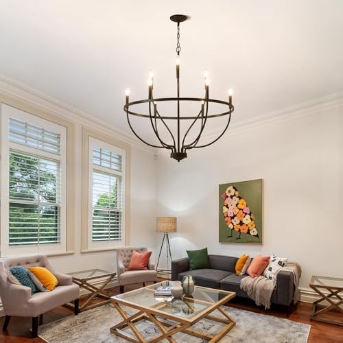 Modern Black 9 Light Farmhouse Chandelier for Entryway