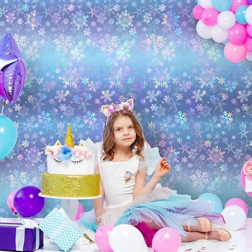 100 Ft Iridescent Snowflake Tablecloth Roll with Cutter Box