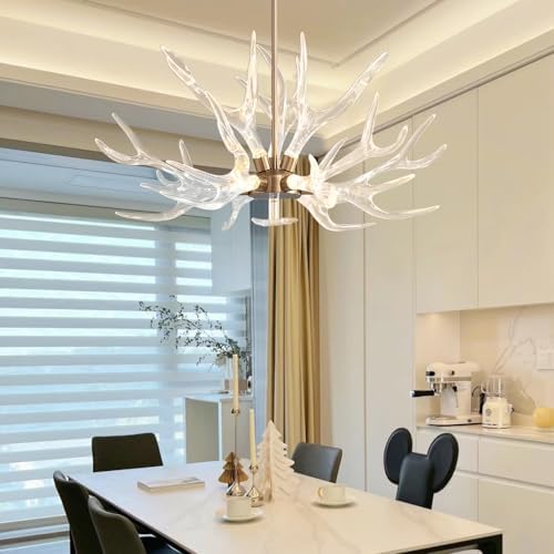 LOVEDIMA Resin Antler Chandelier 9 Light Gold