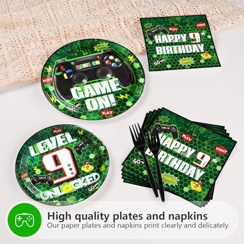 Grencian 96 Pcs Video Game Party Plates Napkins Forks Set