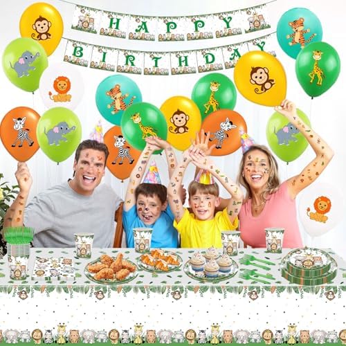Safari Animal Birthday Party Supplies Set 108Pcs Serve 16