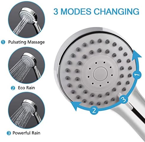 3 Function Handheld Shower Head Set with Chrome Finish and 59 Inch Hose