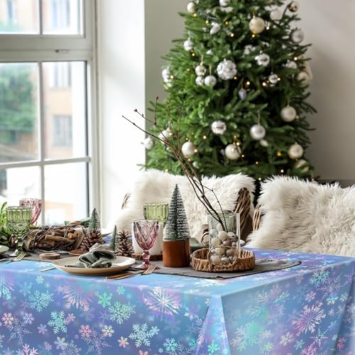 100 Ft Iridescent Snowflake Tablecloth Roll with Cutter Box