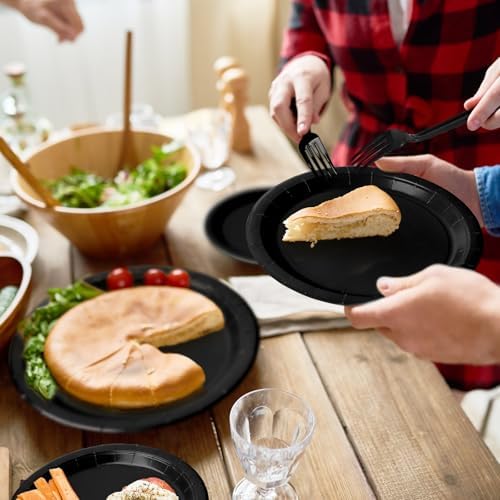 96 Pcs Black Paper Plates and Napkins for Parties