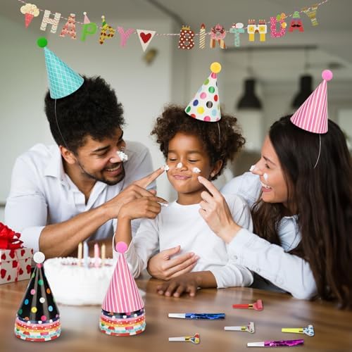 94 Piece Birthday Cone Hats with Banner and Blowouts