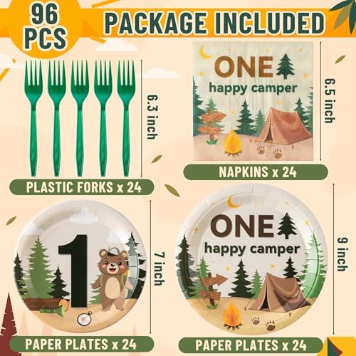 Happy Camper Themed 96Pcs Party Tableware Set
