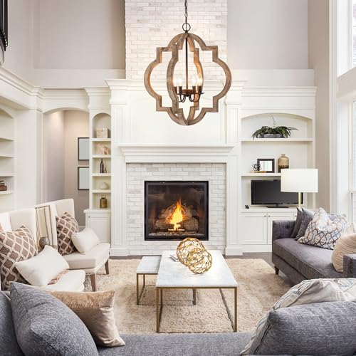 22 Rustic Oak Farmhouse Chandelier 4-Light Pendant Lighting