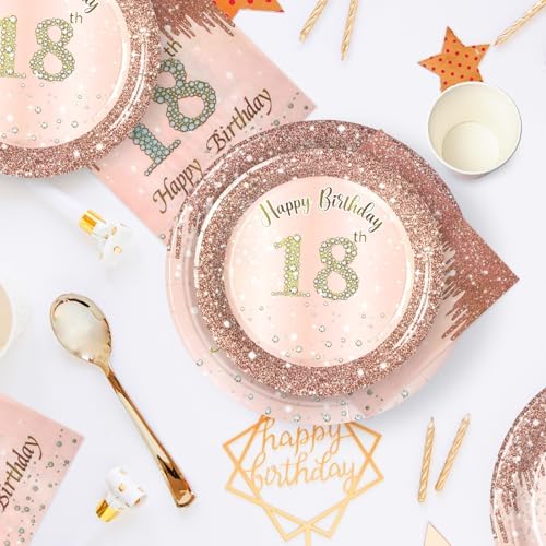 96 Pcs Rose Gold 18th Birthday Tableware Set
