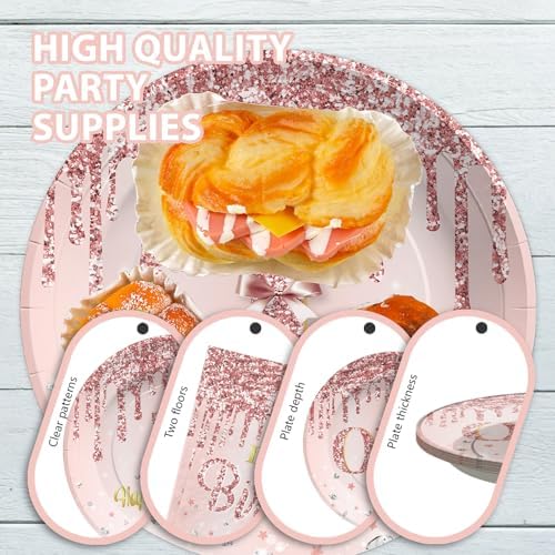 Grencian 96 Pcs 1st Birthday Plates Rose Gold Set for Girl