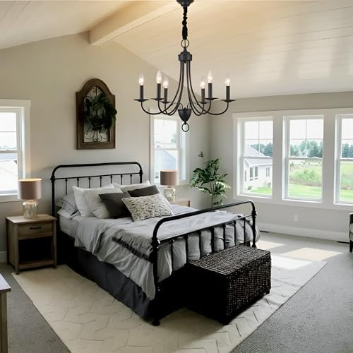 6 Light Black Farmhouse Chandelier with Adjustable Chain