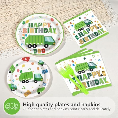 Grencian 96Pcs Trash Truck Party Set - Plates Napkins Forks for Kids