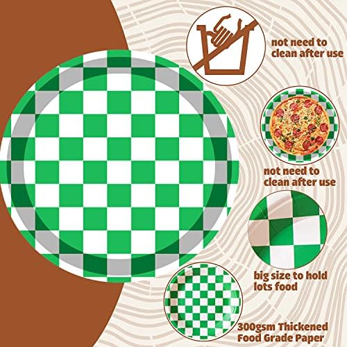 40 Pcs Green White Checkered Race Car Plates